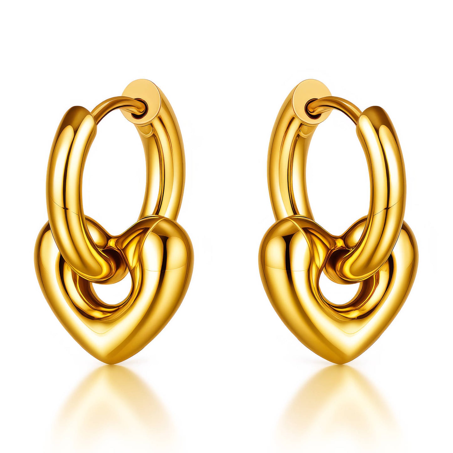 "Hearts" Earrings, 18K Gold Plated Steel