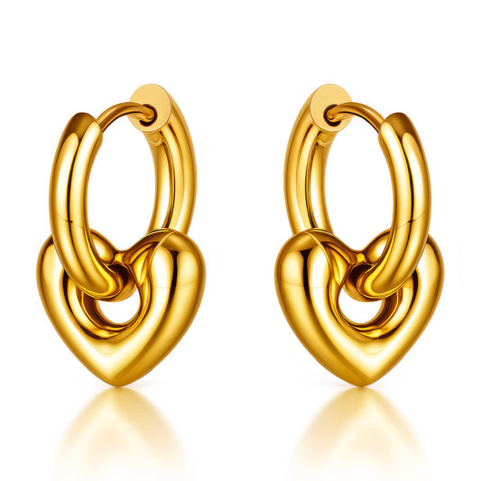 "Hearts" Earrings, 18K Gold Plated Steel