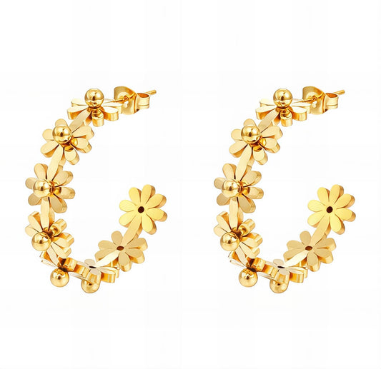 "Flower Meadow" Earrings, 18K Gold Plated Steel